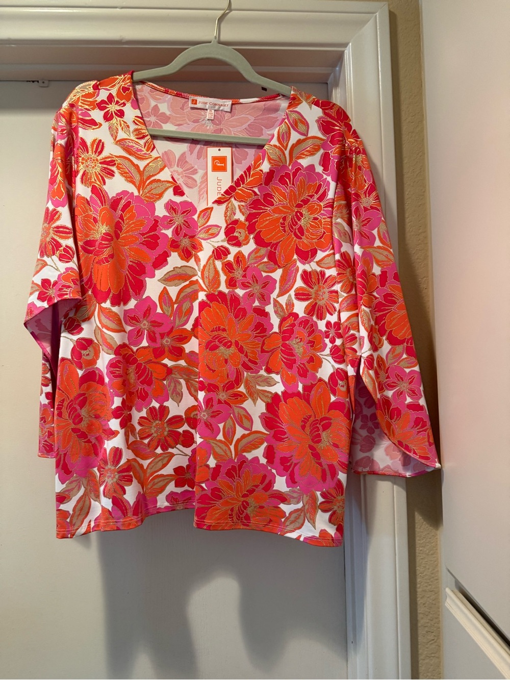 Jude Connally Pink & Orange Floral V-Neck Tunic Jude cloth NWT